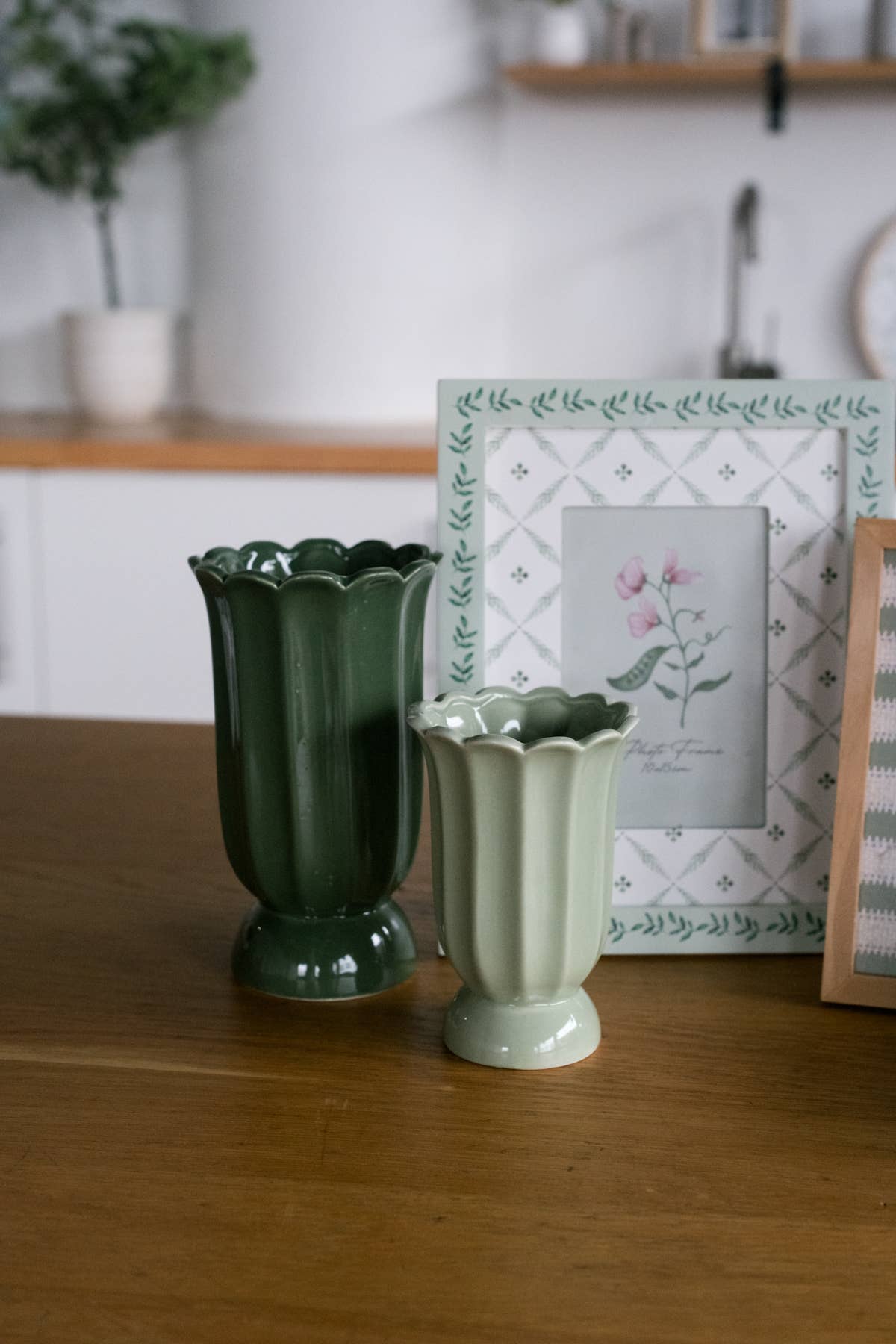 Cottage Bloom Light Green Scalloped Vase