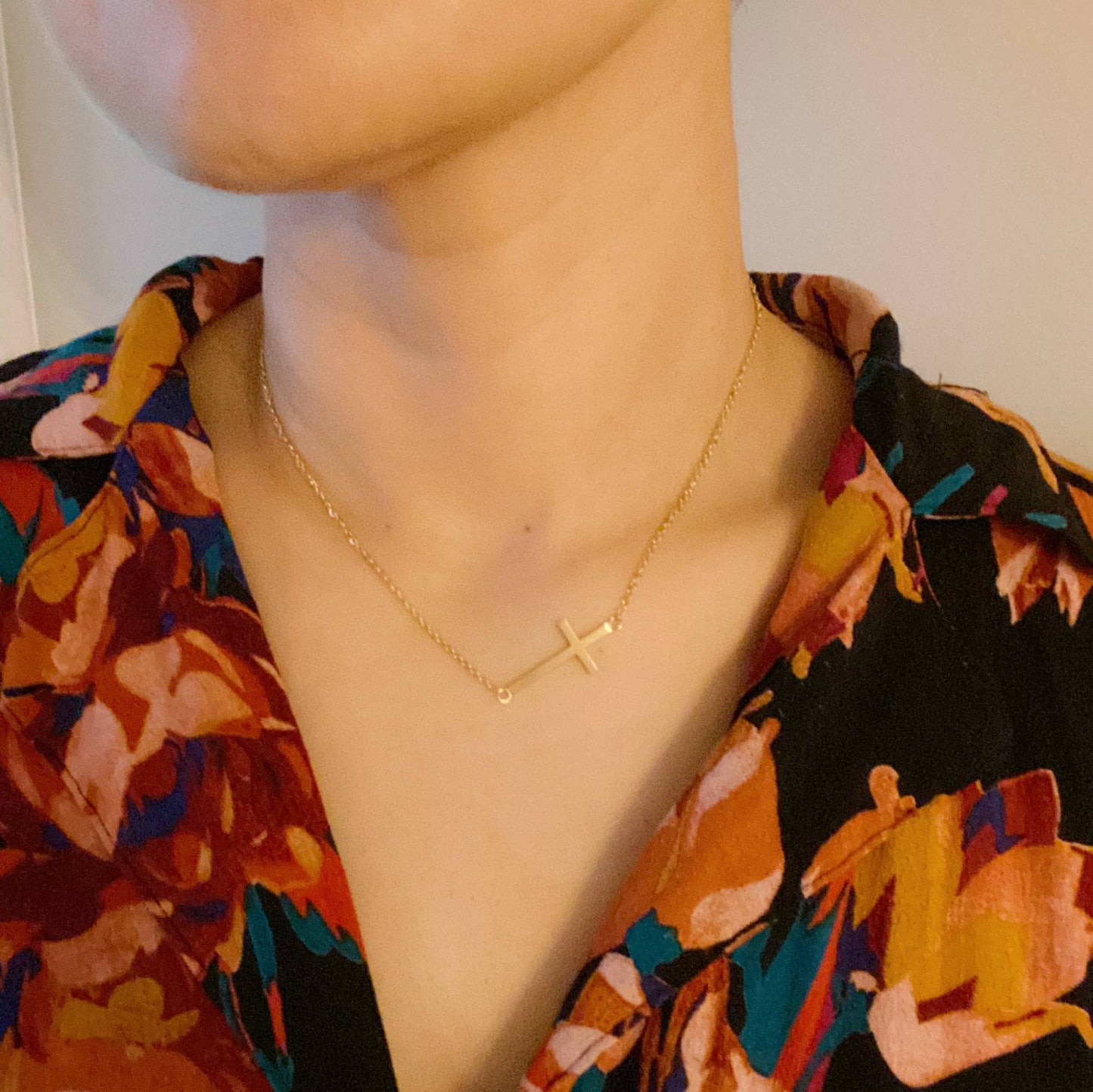 Side Cross Necklace: Silver