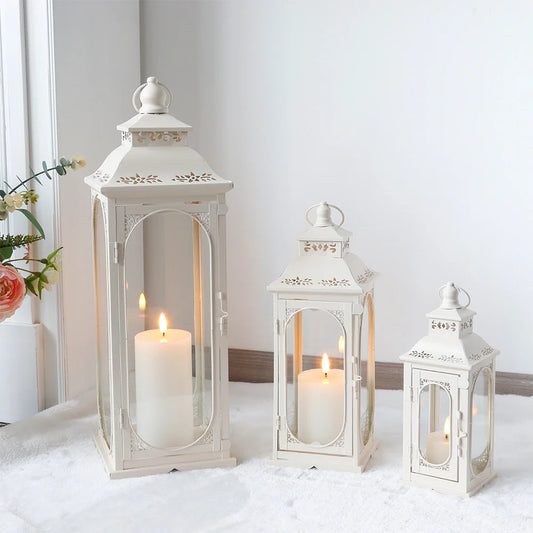 Set of 3 Decorative Vintage Candle Lanterns (White) (ONLINE EXCLUSIVE)