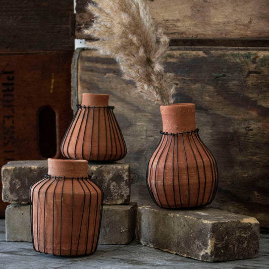 Terracotta Metal Cage Vase