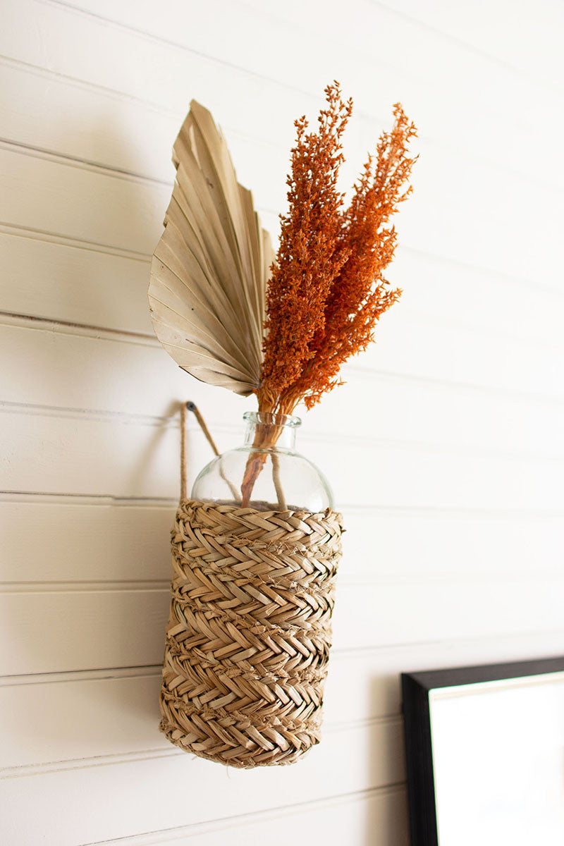 Seagrass Wrapped Hanging Vase
