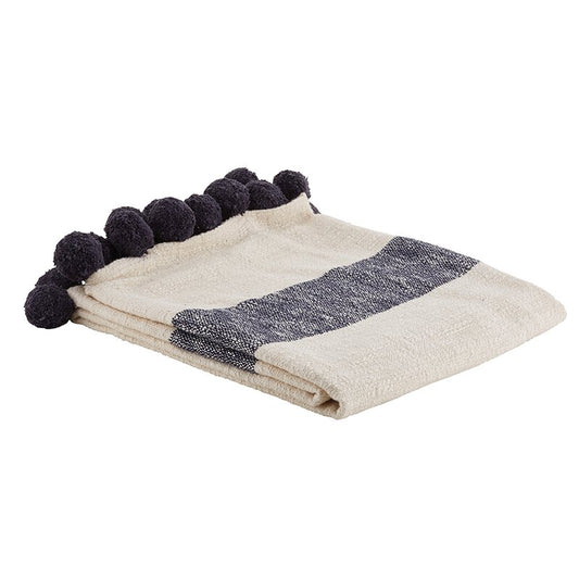 Ivory & Charcoal Pom Throw Blanket