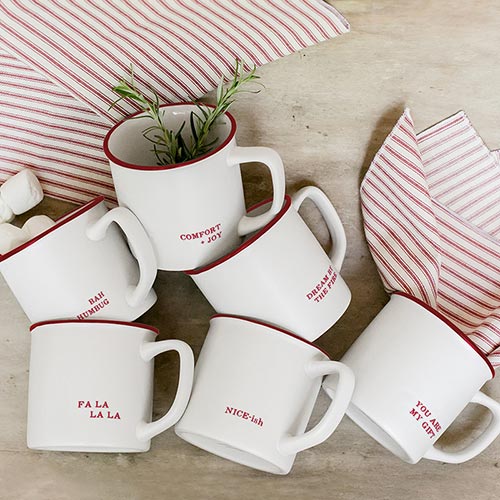 Holiday Mugs Red and White