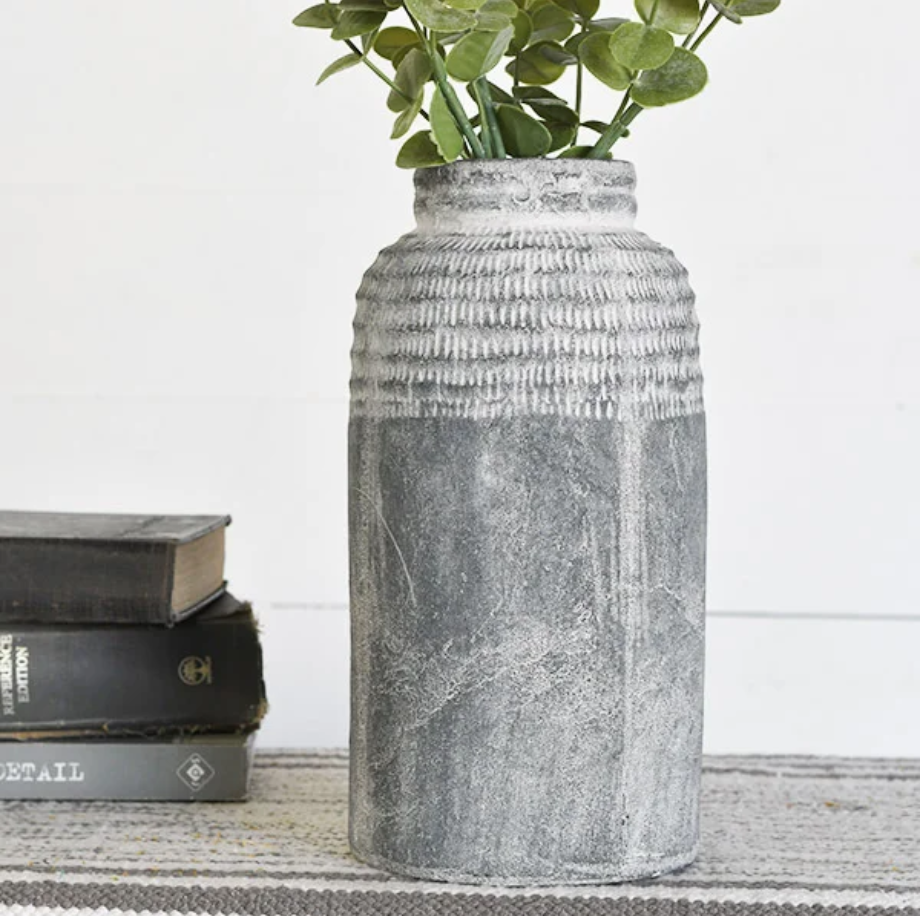 Distressed Charcoal Carved Vase - Large