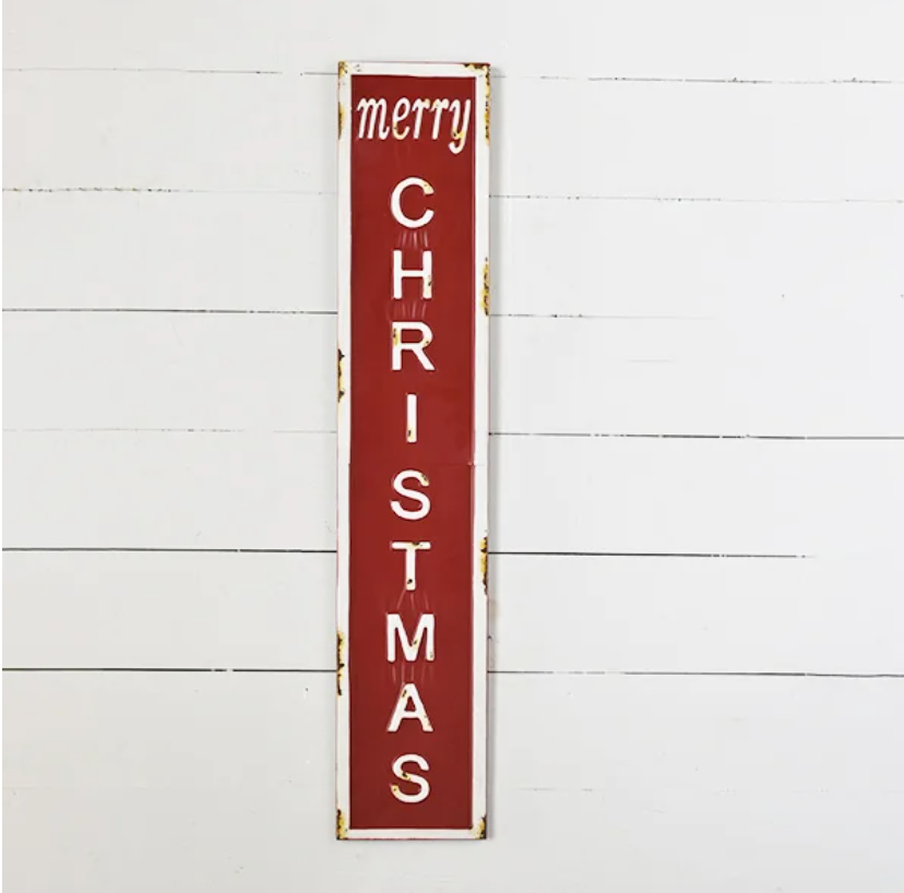Vertical Red Merry Christmas Sign