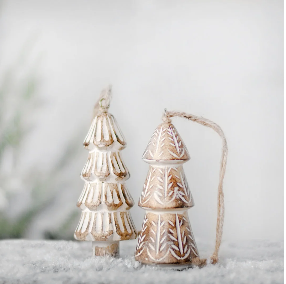 Assorted Etched Wood Tree Shaped Ornaments