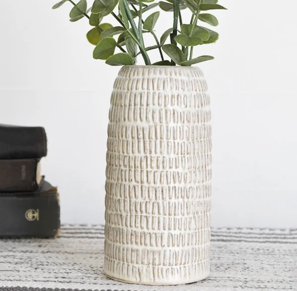 Cream Cross Hatch Vase