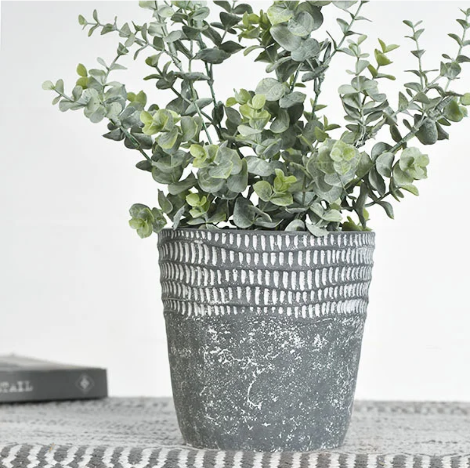 Distressed Charcoal Carved Planter