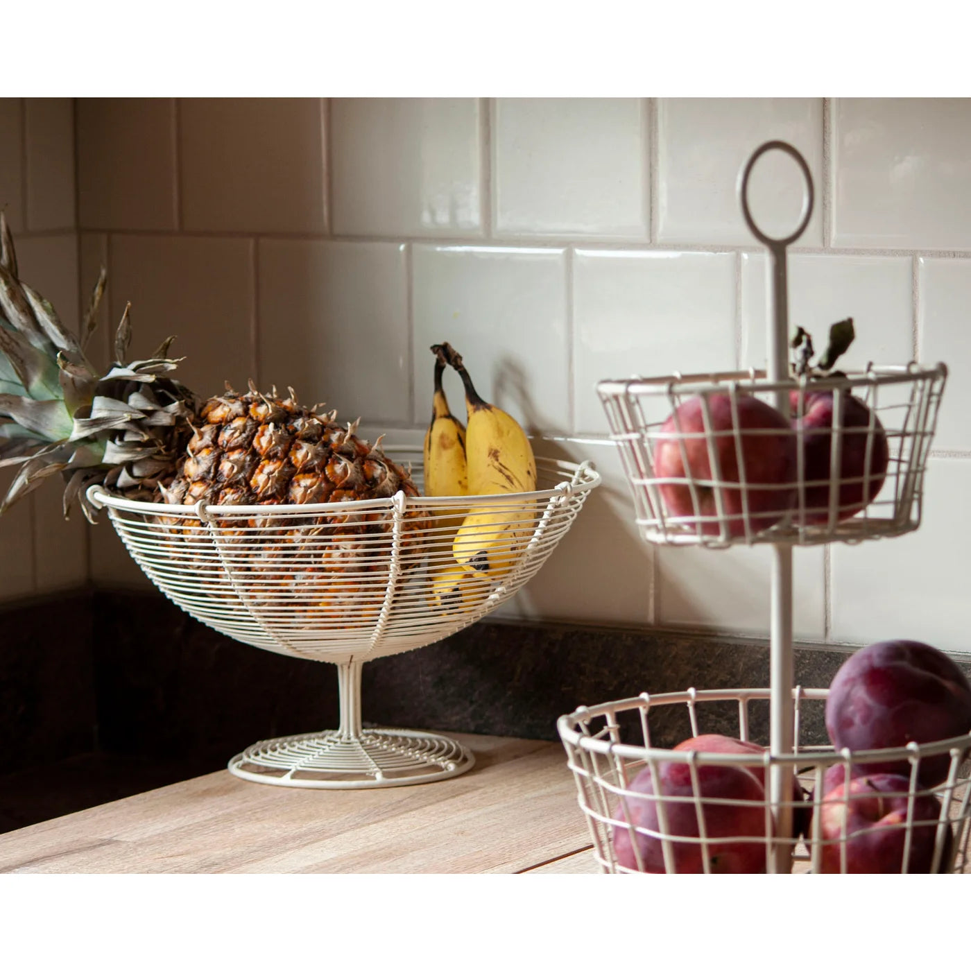 Cream Wire Footed Fruit Basket