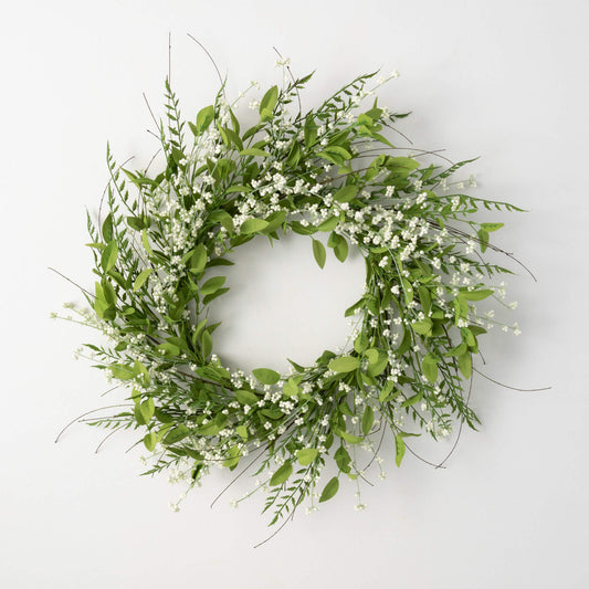 Green Leaf White Berry Wreath
