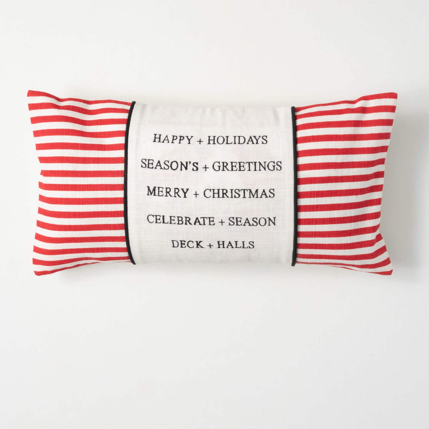 Red Stripe Happy Holidays Lumbar Pillow